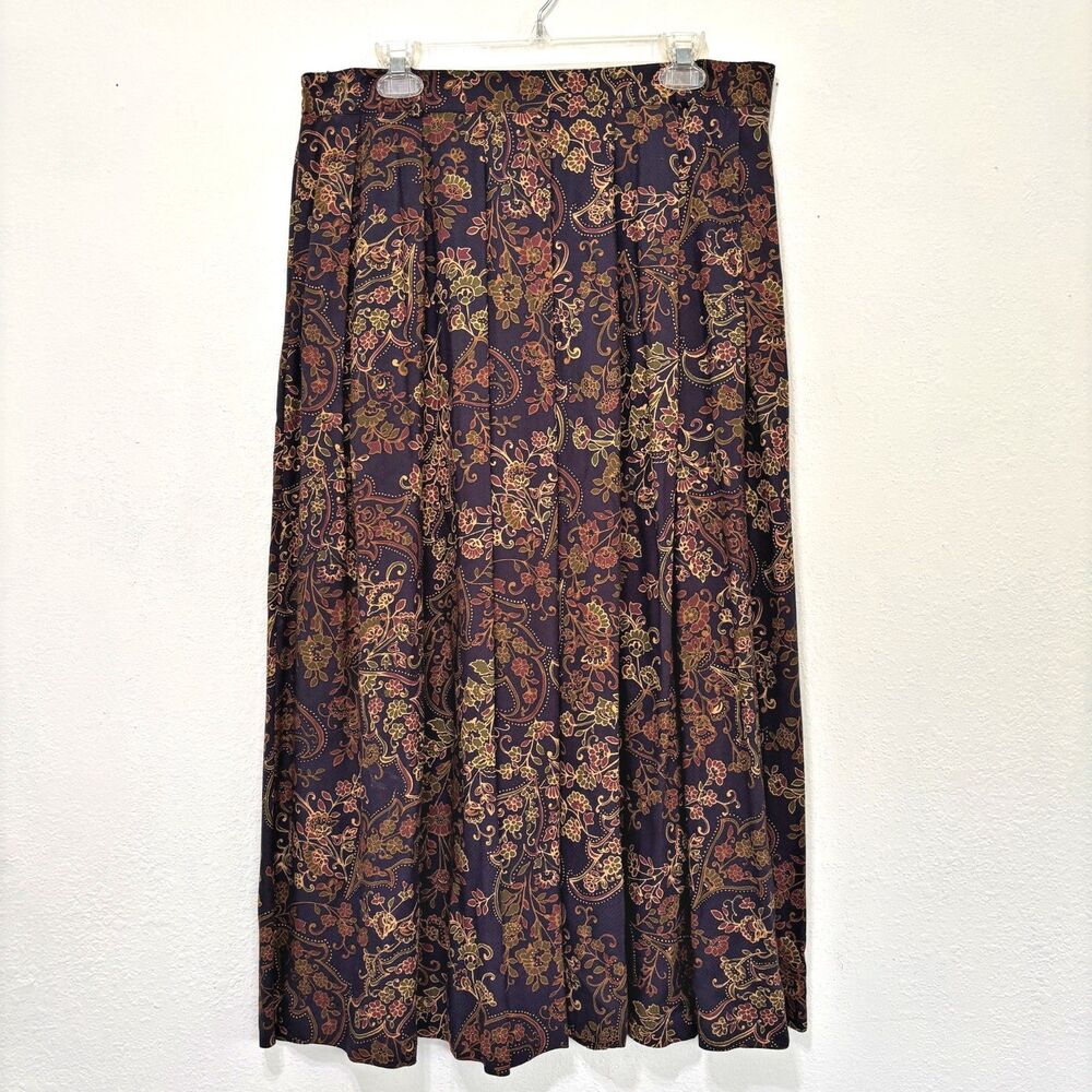 Womens Vintage Dark Cottage Paisley Floral Midi Skirt XL Romantic Whimisgoth Y2K